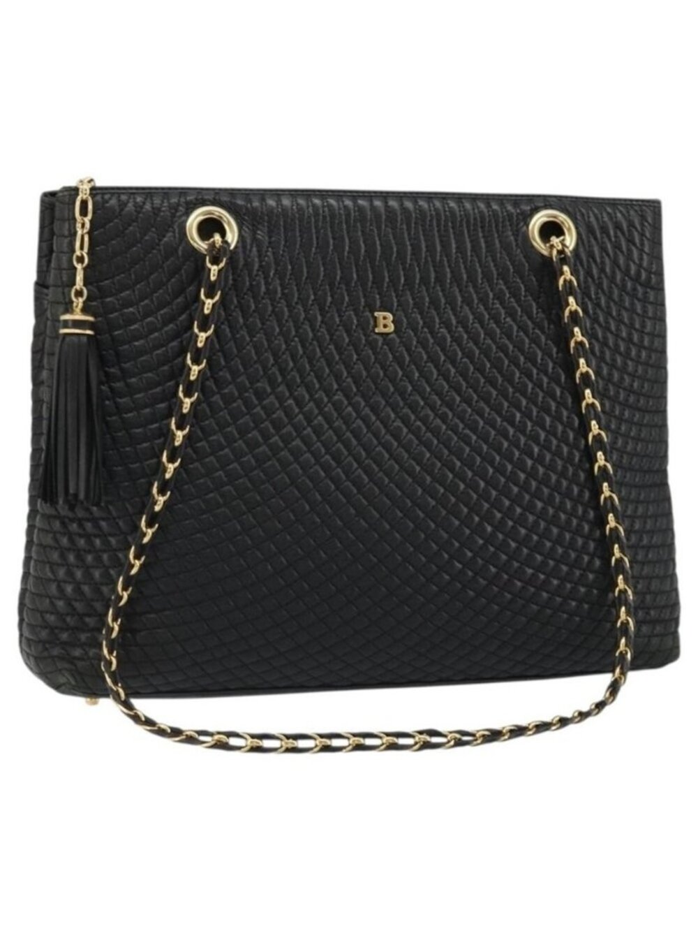 Authentic BALLY Chain Shoulder Bag Leather Black Gold - Picture 1 of 16